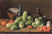Melendez, Luis Eugenio Cucumber and tomatoes oil painting reproduction
